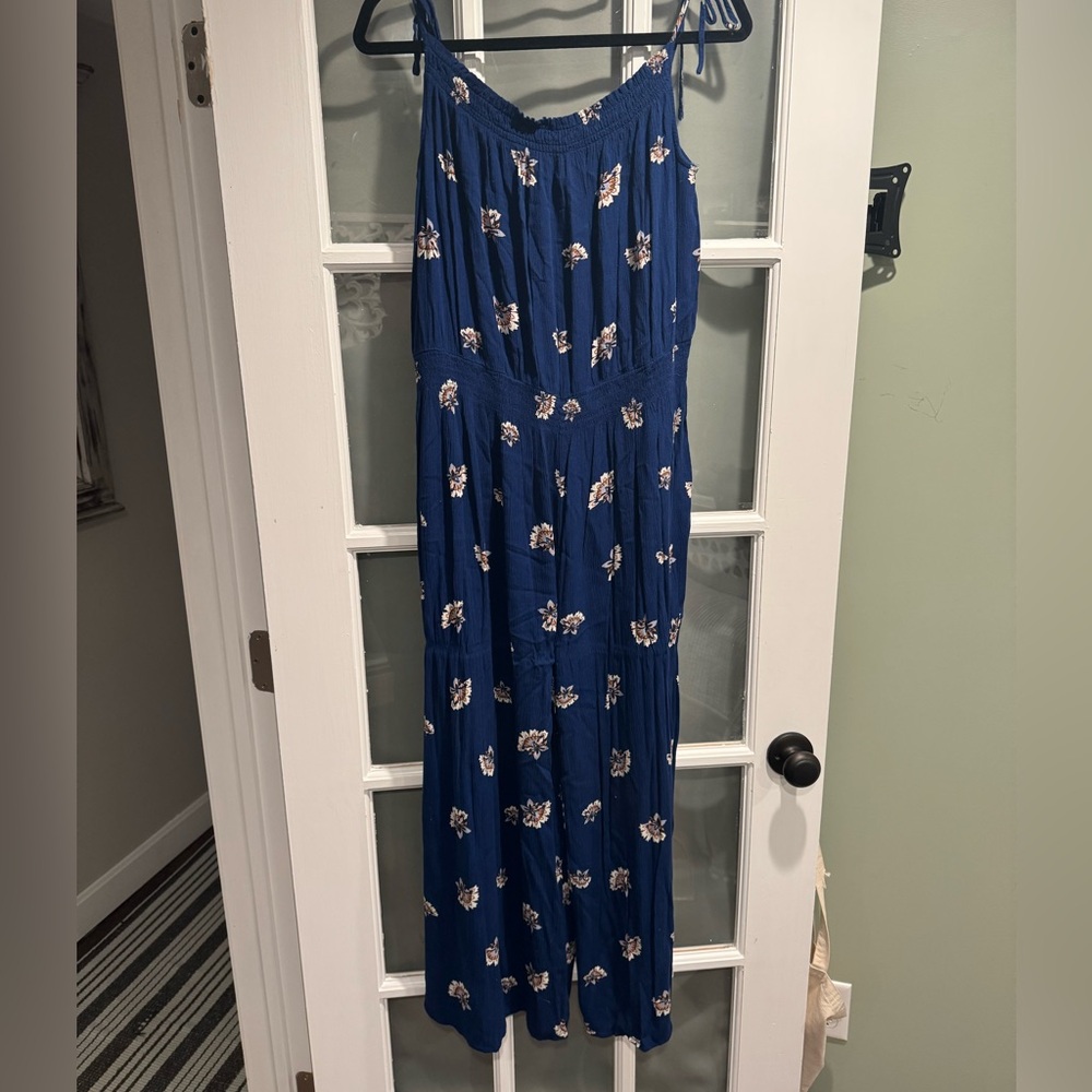 Loft Beach Blue Patterned Jumpsuit - image 1